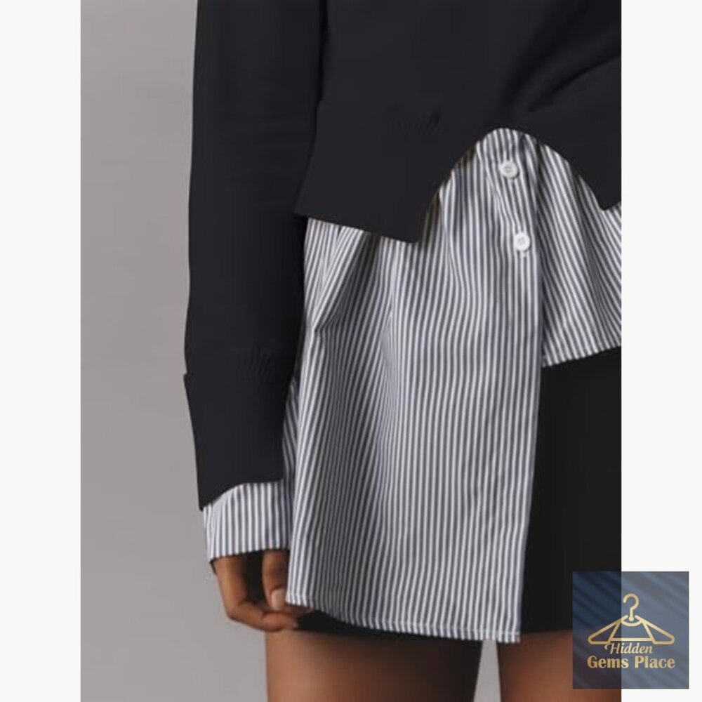 Patchwork Turtleneck Sweater With Asymmetrical He… - image 2